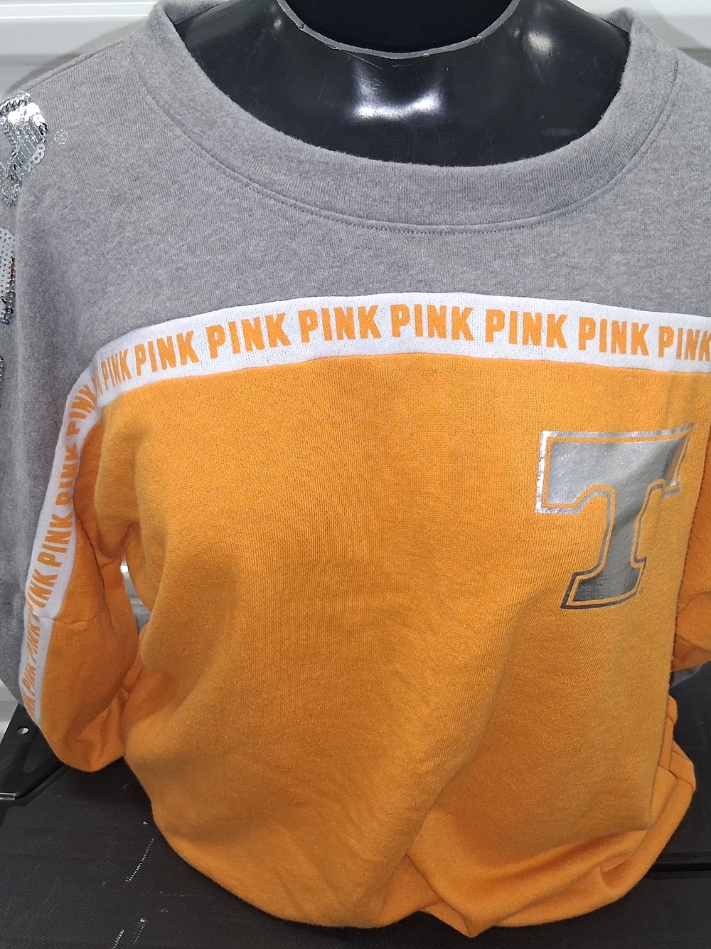 PINK Victoria's Secret Gray Sweatshirt with Orange Trim